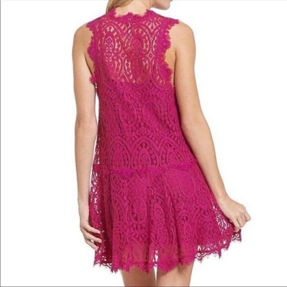 Free People Heart In Two Lace Mini Dress In Bright Orchid - Picture 2 of 4
